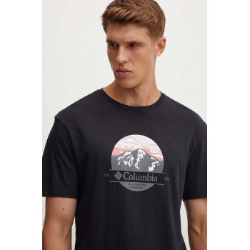 Columbia tricou din bumbac Path Lake bărbați, culoarea negru, cu imprimeu 1934814