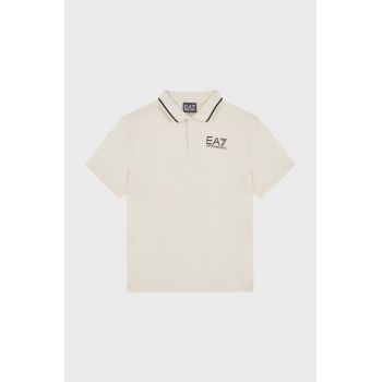 EA7 Emporio Armani tricouri polo din bumbac pentru copii culoarea alb, neted