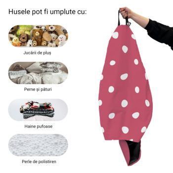 Husa fotoliu Puf Bean Bag tip Para L fara umplutura roz cu buline albe