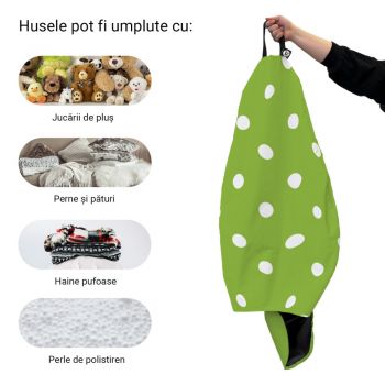 Husa fotoliu Puf Bean Bag tip Para L fara umplutura verde cu buline albe