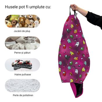 Husa fotoliu Puf Bean Bag tip Para XL fara umplutura Among Us magenta