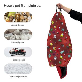 Husa fotoliu Puf Bean Bag tip Para XL fara umplutura Among Us rosu