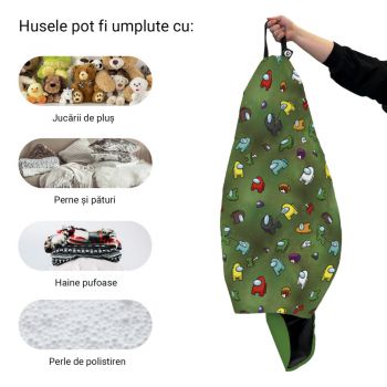 Husa fotoliu Puf Bean Bag tip Para XL fara umplutura Among Us verde