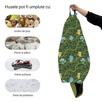 Husa fotoliu Puf Bean Bag tip Para XL fara umplutura bufnite verde