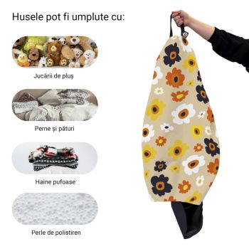 Husa fotoliu Puf Bean Bag tip Para XL fara umplutura Daisy fundal beige