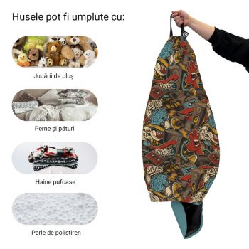 Husa fotoliu Puf Bean Bag tip Para XL fara umplutura Graffiti Retro maro