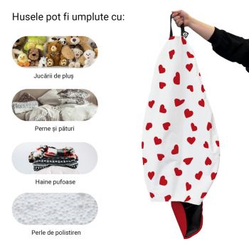 Husa fotoliu Puf Bean Bag tip Para XL fara umplutura inimi fundal alb