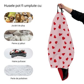 Husa fotoliu Puf Bean Bag tip Para XL fara umplutura inimi fundal roz