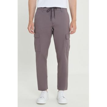 Pantaloni cargo din amestec de bumbac cu snur in talie