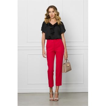 Pantaloni DY Fashion rosu zmeura office cu buzunare