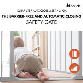 Poarta siguranta Hauck Clear Step Autoclose 2 White 75-80 cm cu extensie +21cm 96-101cm inchidere magnetica automata din ambele parti