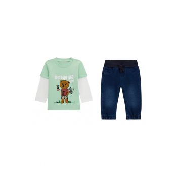 Set de bluza cu model si blugi cu talie ajustabila