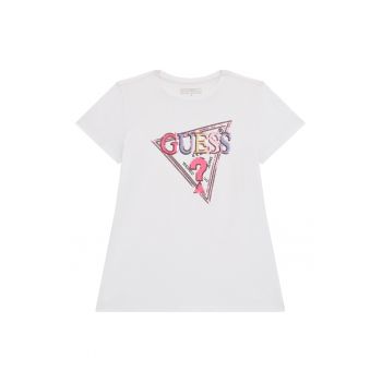 GUESS - Tricou cu logo si decolteu la baza gatului