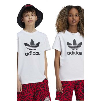 adidas Originals tricou de bumbac pentru copii TREFOIL TEE culoarea alb, cu imprimeu, JE0516