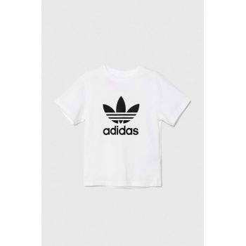 adidas Originals tricou de bumbac pentru copii TREFOIL TEE culoarea alb, cu imprimeu, JE0516
