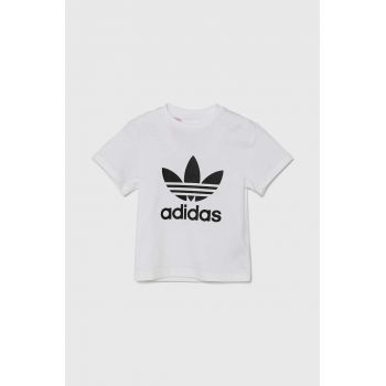 adidas Originals tricou de bumbac pentru copii TREFOIL TEE culoarea alb, cu imprimeu, JE0518