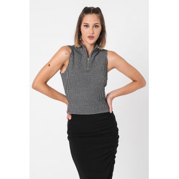 Bluza crop cu model houndstooth fara maneci