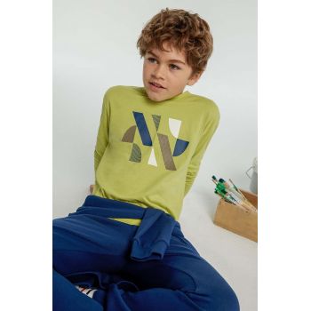 Mayoral longsleeve din bumbac pentru copii culoarea verde, cu imprimeu, 7080