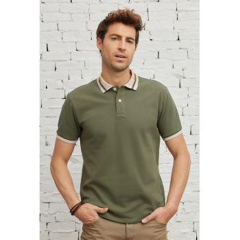 Tricou polo de bumbac cu detalii contrastante