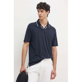 Armani Exchange polo de bumbac culoarea albastru marin, cu imprimeu, 6DZFJS ZJBYZ