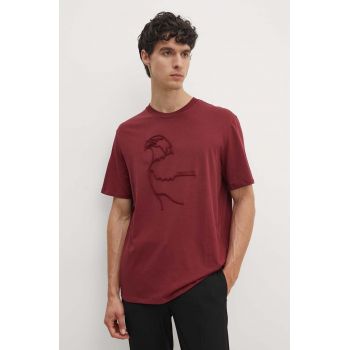 Armani Exchange tricou din bumbac barbati, culoarea bordo, cu imprimeu, XM000044 AF10334