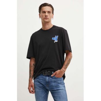 Hugo Blue tricou din bumbac barbati, culoarea negru, cu imprimeu, 50519124