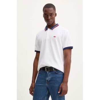 Levi's polo de bumbac culoarea alb, neted