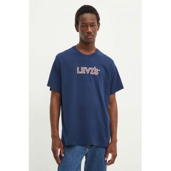 Levi's tricou din bumbac barbati, culoarea albastru marin, cu imprimeu