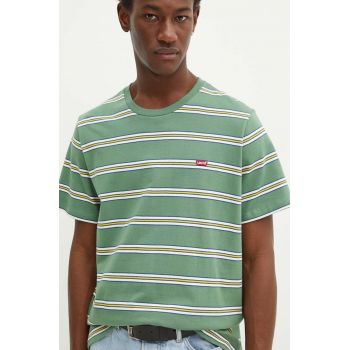 Levi's tricou din bumbac barbati, culoarea verde, neted