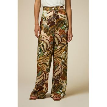 Pantaloni ampli cu model tropical