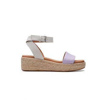 Sandale-espadrile din piele nabuc cu talpa wedge