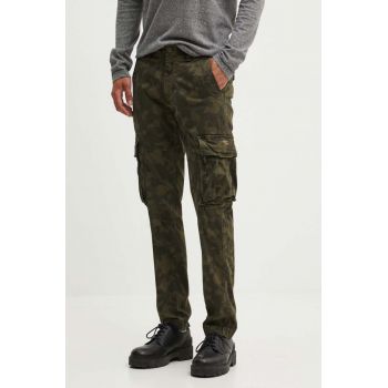 Superdry pantaloni barbati, culoarea verde, mulata