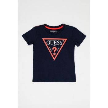 GUESS - Tricou cu decolteu la baza gatului si logo