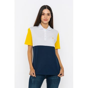 Tricou polo din bumbac cu model colorblock