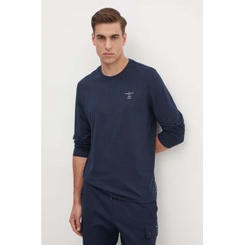 Aeronautica Militare longsleeve din bumbac culoarea albastru marin, cu imprimeu, TS2305J592