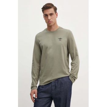 Aeronautica Militare longsleeve din bumbac culoarea verde, cu imprimeu, TS2305J592