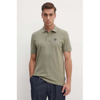 Aeronautica Militare tricou polo barbati, culoarea verde, neted, PO1799P191