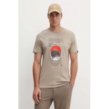 Alpha Industries tricou din bumbac barbati, culoarea bej, cu imprimeu, 146510