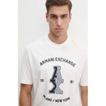 Armani Exchange tricou din bumbac barbati, culoarea alb, cu imprimeu, 6DZTLR ZJLFZ