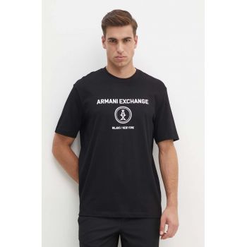 Armani Exchange tricou din bumbac barbati, culoarea negru, cu imprimeu, 6DZTLC ZJ9JZ