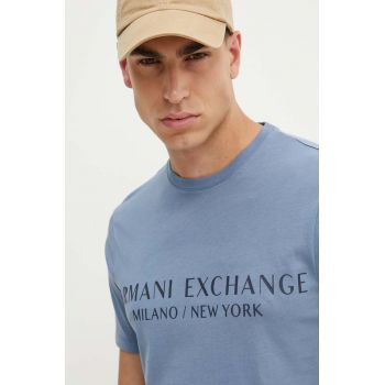 Armani Exchange tricou din bumbac culoarea gri, cu imprimeu