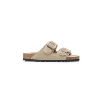 Birkenstock papuci din piele Arizona Shearling femei, culoarea bej, 1028293