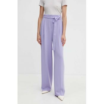 BOSS pantaloni femei, culoarea violet, drept, high waist