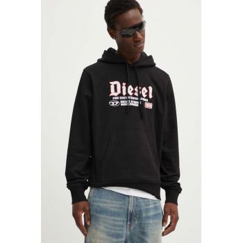 Diesel bluza S-GINN-HOOD-K45 barbati, culoarea negru, cu glugă, cu imprimeu, A15723.0HAYT