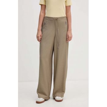 Dkny pantaloni femei, culoarea verde, drept, high waist