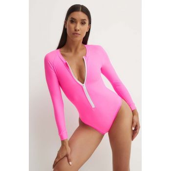 Drivemebikini costum de baie dintr-o bucată 1980 Onepiece culoarea roz, cupa moale