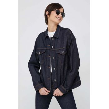 Emporio Armani geacă din denim femei, culoarea bleumarin, de tranziție