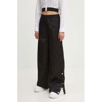 HUGO pantaloni femei, culoarea negru, lat, high waist, 50518017