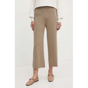 Max Mara Leisure pantaloni femei, culoarea bej, drept, high waist, 2426336017600