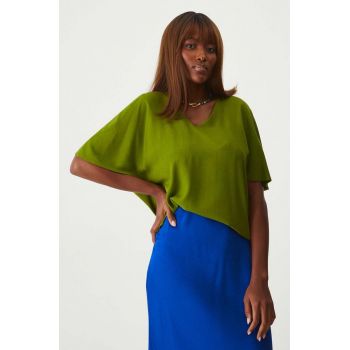 Medicine bluza femei, culoarea verde, neted